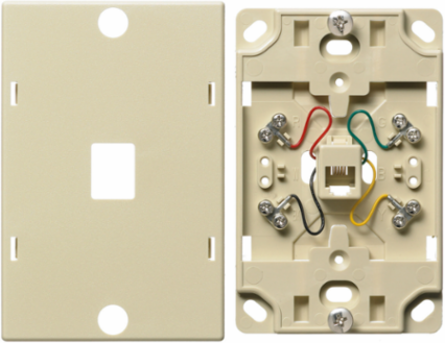 Wall Phone Plate, 6 Position, 4 Conductor, Screw Terminal, Ivory, Standard Size