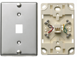Wall Phone Plate, 6-Position 4-Conductor, Stainless Steel, 3 Inch Width