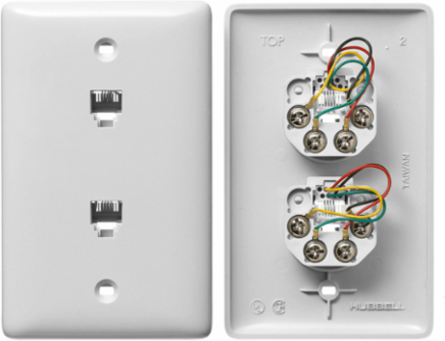 Midsized Wallplate with 2 Jacks, Standard Size, Nylon Material, Screw Terminals