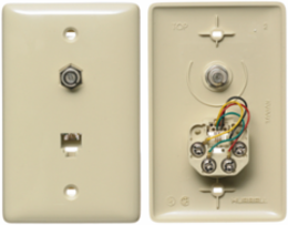 1-Gang Wall Plate with F Connector Jack, 6-Position, 4-Conductor, Ivory