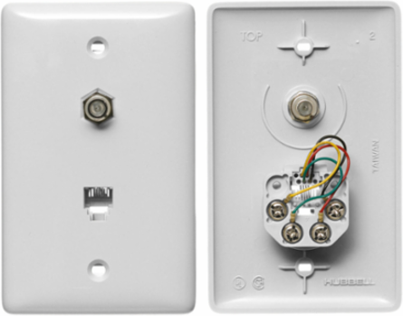 1-Gang Wall Plate with F Connector, 6-Position 4-Conductor, White