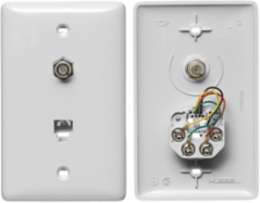 1-Gang Wall Plate with F Connector, 6-Position 4-Conductor, White