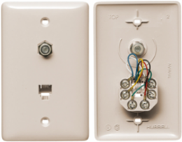 1-Gang Wallplate with F Connector, 6-Position, Screw Terminal, Light Almond