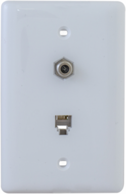Mid Sized F Connector Wallplate, 6-Position, White, UL Listed