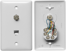 Mid Sized F Connector Wallplate, 6-Position, White, UL Listed