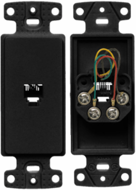 1-Gang Wall Plate with Jack, 4-Conductor Screw Terminal, Black, Standard Size