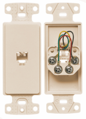 1-Gang Wall Plate with 6-Position 4-Conductor Jack, Light Almond, 4 Inch Width