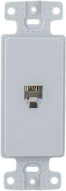 1-Gang Frame Plate with Jack, 6-Position, 4-Conductor, White, UL Listed