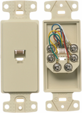 Plate Frame Jacks for Communications, 6-Position, Light Almond, 4 Inch Width
