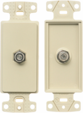 1-Gang Decorator Wall Plate with F-Connector, Light Almond, High-Impact Thermoplastic
