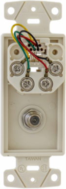 Light Almond Coax F Connector Plate Frame with 6-Position Jack, UL Listed, 4 Inch