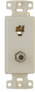 Light Almond Coax F Connector Plate Frame with 6-Position Jack, UL Listed, 4 Inch