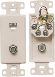 Light Almond Coax F Connector Plate Frame with 6-Position Jack, UL Listed, 4 Inch