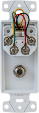 1-Gang Wallplate with F Connector, 6-Position, Screw Terminal, White, 4 Inch Width
