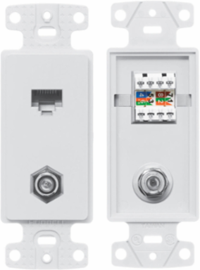 Data & Communications Wall Plate, 1-Gang, White, with F Connector and Cat5e Jack