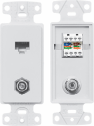 Data & Communications Wall Plate, 1-Gang, White, with F Connector and Cat5e Jack