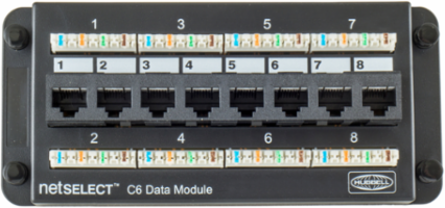 Cat6 8-Port Data Module, Integral Enclosure, 3.4 Inch Width, FCC Compliant