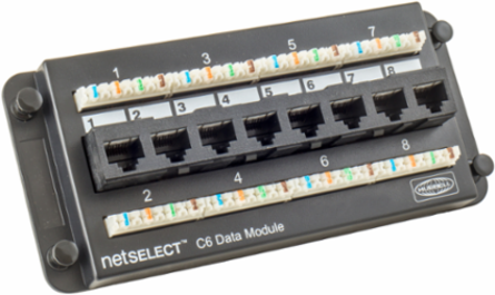 Cat6 8-Port Data Module, Integral Enclosure, 3.4 Inch Width, FCC Compliant