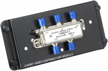 4-Way Coaxial Splitter Module, 2.3GHz, 3.9 Inch Width, Plastic
