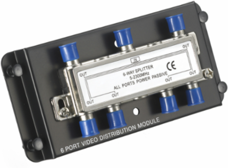 Coaxial Splitter Module, 6-Way, 2.3GHz, Plastic, 2.6 Inch Width