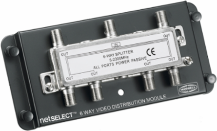 Coaxial Splitter Module, 6-Way, 2.3GHz, Plastic, 2.6 Inch Width