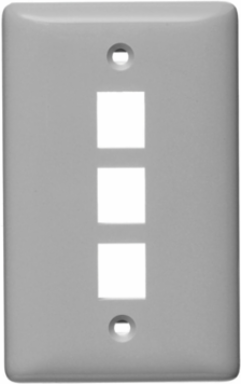 Label-Less 1-Gang Wallplate, 3 Port, High-Impact Thermoplastic, Gray