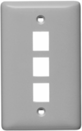 Label-Less 1-Gang Wallplate, 3 Port, High-Impact Thermoplastic, Gray