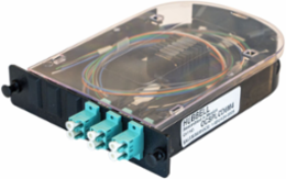 Fiber Splice Cassette, 6 Fibers, Aqua LC Duplex Adapters, OM4/OM3
