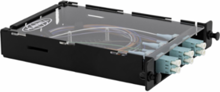 Fiber Splice Cassette, 6 Fibers, Aqua LC Duplex Adapters, Zirconia Ceramic, MM