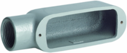 1/2 Inch Aluminum E Hub Conduit Body, Raintight, 5 Inch Length, 4 cu. in Volume
