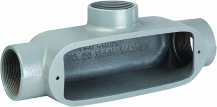 3-1/2 Inch T Hub Conduit Body, Malleable Iron, Raintight, 292 cu. in. Volume