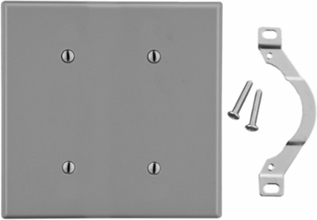 2-Gang Gray Polycarbonate Blank Strap Mount Wallplate, 4.69 Inch Width