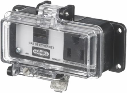 NEMA 4X Industrial Ethernet Enclosure with Cat 5e 15A Receptacle, 6.5x14.2x10.3 Inch
