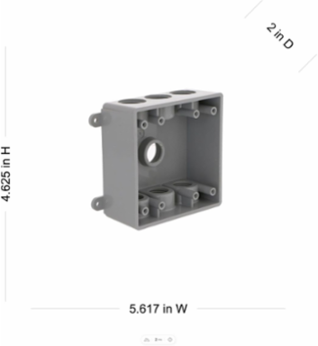 2-Gang Weatherproof Box, 7 Outlets, 5-5/8 Inch Width, 2 Inch Depth, Gray