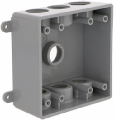 2-Gang Weatherproof Box, 7 Outlets, 5-5/8 Inch Width, 2 Inch Depth, Gray