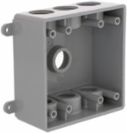2-Gang Weatherproof Box, 7 Outlets, 5-5/8 Inch Width, 2 Inch Depth, Gray