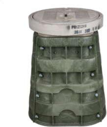 Round Assembly, 12" dia x 24", HDPE Enclosure with Round Polymer Concrete 20k Cover, hex head bolts