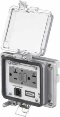 NEMA 12/4 Industrial Ethernet Enclosure, 15A 125V GFCI Receptacle, 4.8 Inch Width