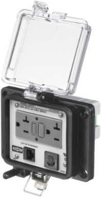 NEMA 4X GFCI Receptacle, 15A 125V, Cat5e, 3A Circuit Breaker