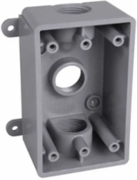 1-Gang Weatherproof Electrical Box, Three 1/2 Inch or 3/4 Inch Outlets, Gray
