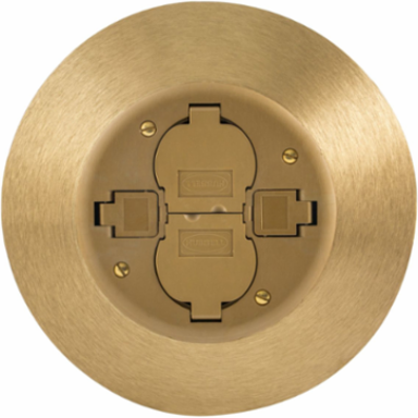2x2 Flush Poke-Through, Brass Finish, 3 Inch Diameter, 20A Duplex Receptacle