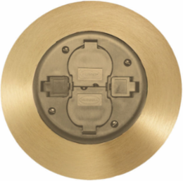 Fire-Rated Poke-Through 2x2 Flush Duplex Fitting, 3 Inch Core Hole, Brass Finish