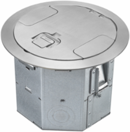 4-Gang Round Floor Box, 6.47 Inch Deep, Brushed Aluminum Cover