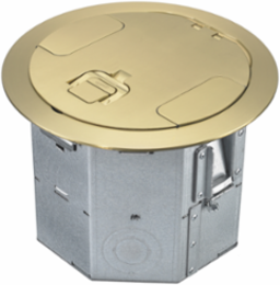 4-Gang Round Floor Box, 6.47 Inch Deep, Brass Cover, 7.33 x 8.05 Inch Dimensions