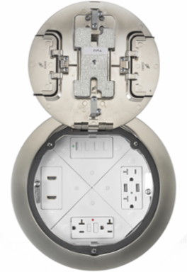 4-Gang Recessed Round Floor Box, 6.47 Inch Deep, Nickel Plated Cover