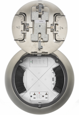 4-Gang Recessed Round Floor Box, 6.47 Inch Deep, Nickel Plated Cover