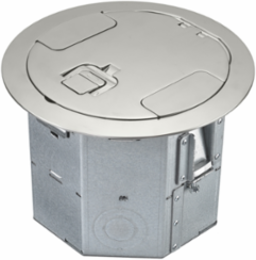 4-Gang Recessed Round Floor Box, 6.47 Inch Deep, Nickel Plated Cover