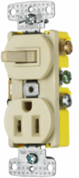 Three-Way Toggle Switch and 15A Single Receptacle Combo, 120 VAC, Side Wired, UL Listed