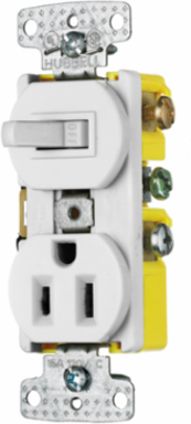 15A 3-Way Toggle Switch with Single Receptacle, 120VAC, Side Wired, UL Listed