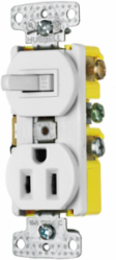 15A 3-Way Toggle Switch with Single Receptacle, 120VAC, Side Wired, UL Listed